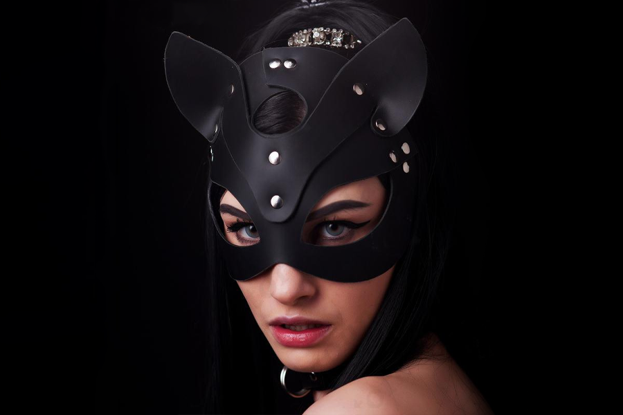 Stylish PU Leather Harness Cat Mask